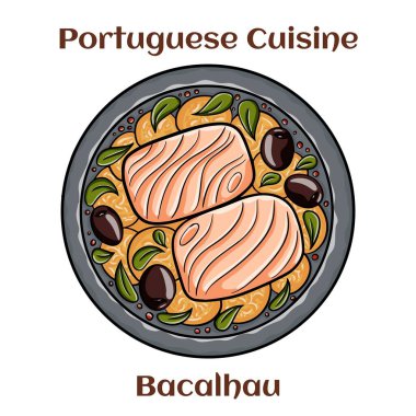 Morina balıklı tipik bir Portekiz yemeği. Adı Bacalhau do Porto. Pirinç, soğan, yumurta ve zeytinyağıyla.