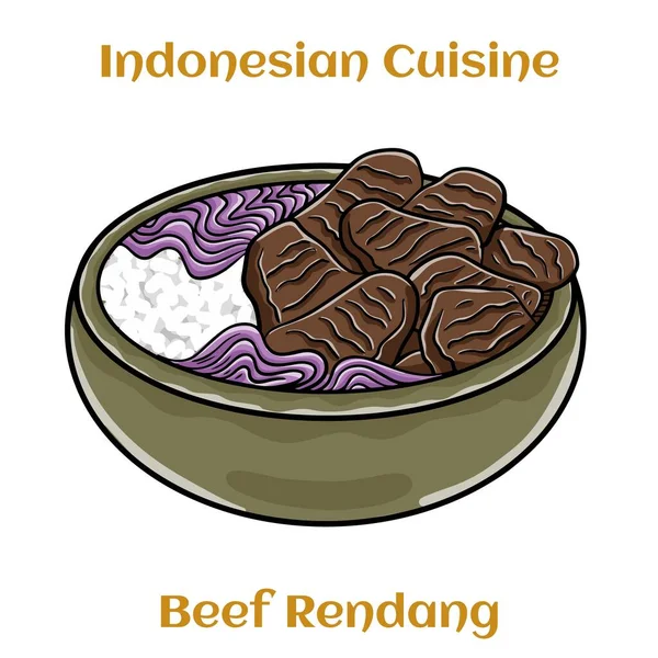 Говядина Ренданг Индонезийские Традиционные Блюда Травами Специями — стоковый вектор