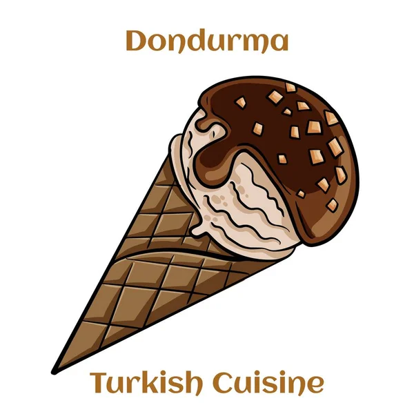 Turkisk Glass Dondurma Våffelkon Traditionella Turkiska Desserter Vektorillustration — Stock vektor