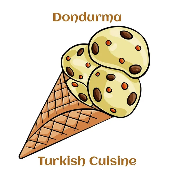 土耳其冰淇淋都铎玛在一个华夫饼锥 传统的土耳其甜点 矢量说明 — 图库矢量图片