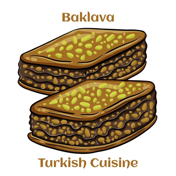 Pistachio面包片甜点 传统的中东风味 传统的土耳其面包片 矢量说明 — 图库矢量图片