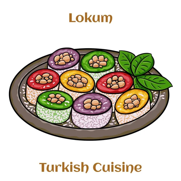 Rahat Lokum Sorbet Orzechy Pistacje Różne Tradycyjne Desery Tureckie Kuchnia — Wektor stockowy