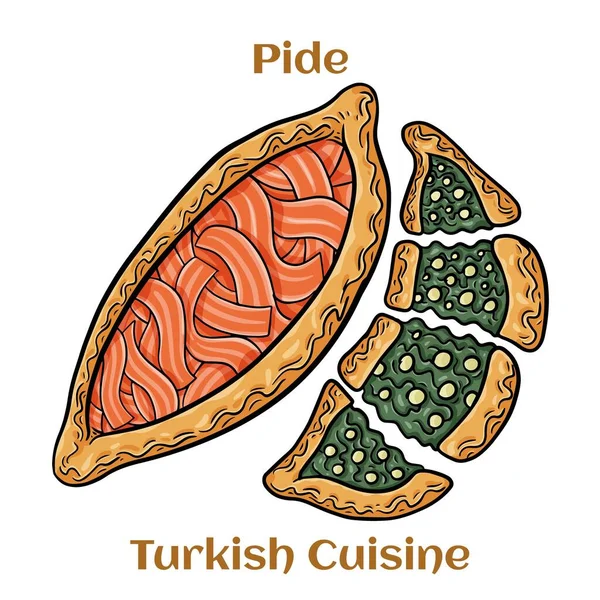 Traditionell Turkisk Ugnsbakad Pidform Mellanösternsnacks Turkisk Pizza Öppna Pajer Med — Stock vektor