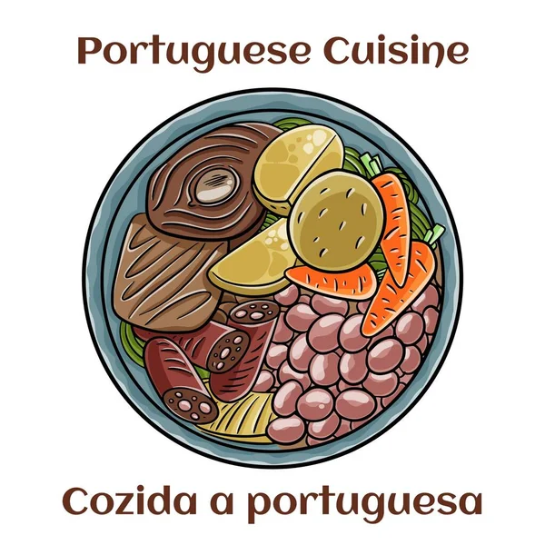 Cozido a portuguesa - geleneksel Portekiz yemeği domuz eti, sığır eti, tavuk, patates, fasulye, havuç ve lahana