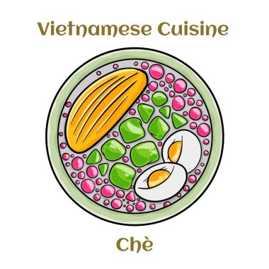Che, Vietnam usulü tatlı çorbası. İzole vektör illüstrasyonu. 