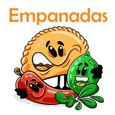 Empanada 'lar. Komik çizgi film karakteri. Vektör izole edilmiş arkaplan 
