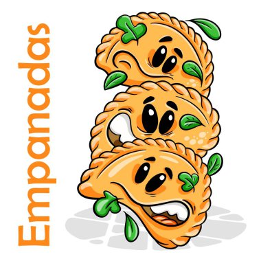 Empanada 'lar. Komik çizgi film karakteri. Vektör izole edilmiş arkaplan 