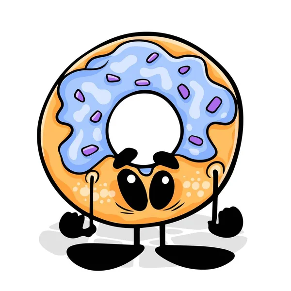 Donut Personagem Desenho Animado Engraçado Vector Fundo Isolado — Vetor de Stock