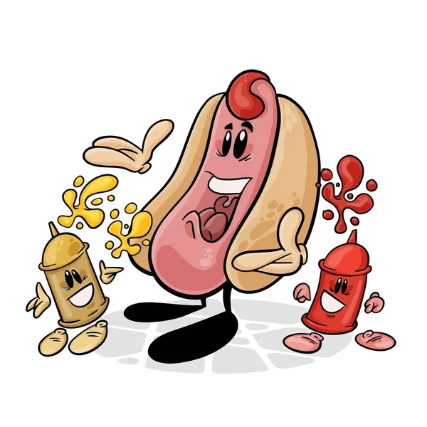 Sosisli sandviç. Komik çizgi film karakteri. Vektör izole edilmiş arkaplan 