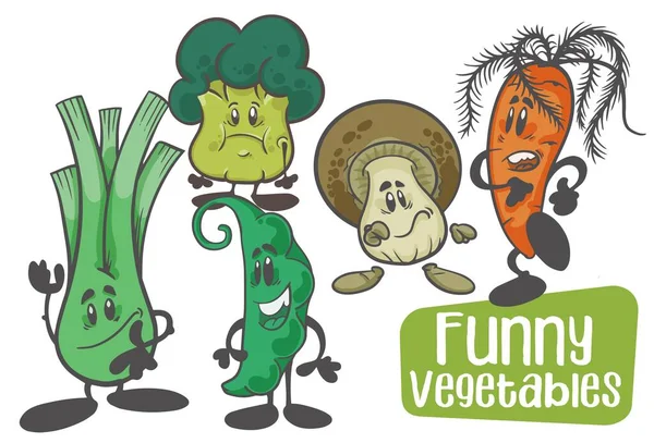 Conjunto Verduras Divertido Personaje Dibujos Animados Fondo Aislado Vectorial — Vector de stock