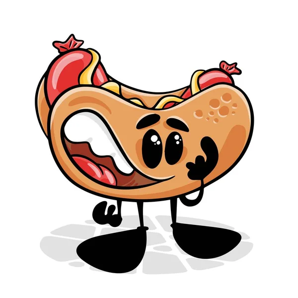 Hot Dog Cartone Animato Divertente Sfondo Isolato Vettoriale — Vettoriale Stock