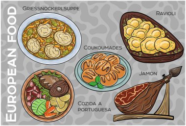 Popüler Batı ve Orta Avrupa Gıda Seti. El çizimi & Vektör.