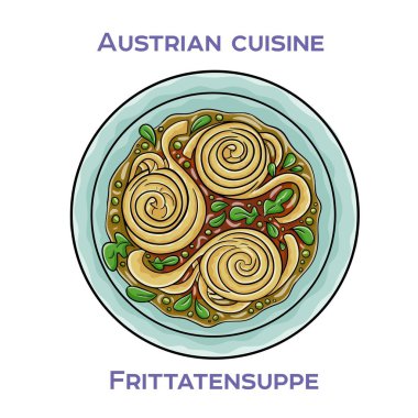 Frittatensuppe, şeffaf et suyu, ince krep şeritleri ve soğanla süslenmiş klasik bir Avusturya çorbasıdır.