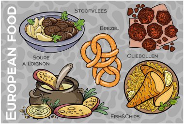 Popüler Batı ve Orta Avrupa Gıda Seti. El çizimi & Vektör.