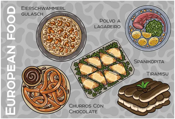 Popüler Batı ve Orta Avrupa Gıda Seti. El çizimi & Vektör.
