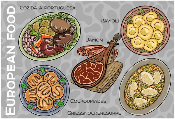 Popüler Batı ve Orta Avrupa Gıda Seti. El çizimi & Vektör.