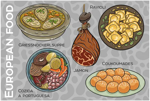 Popüler Batı ve Orta Avrupa Gıda Seti. El çizimi & Vektör.