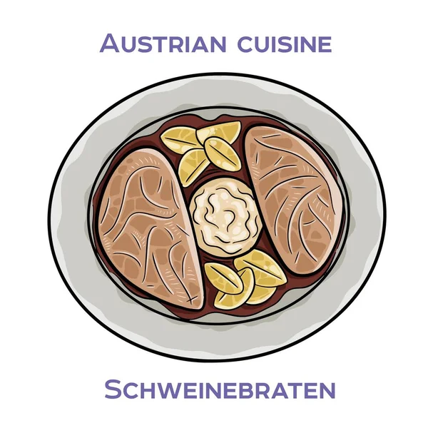 Schweinebraten, tipik olarak domuz omuzu ya da boyundan yapılmış klasik bir Avusturya rostosu tabağıdır.