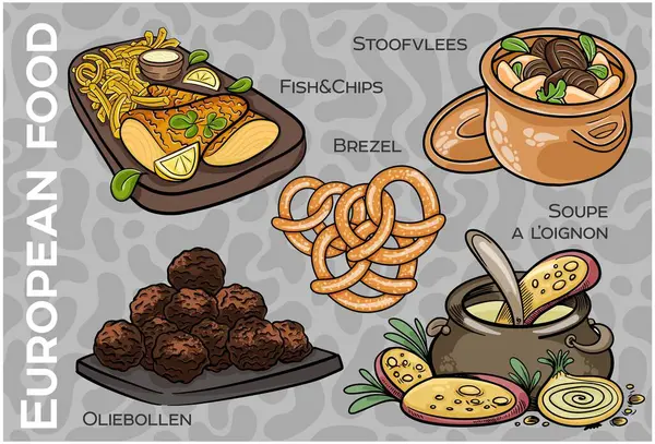 Popüler Batı ve Orta Avrupa Gıda Seti. El çizimi & Vektör.