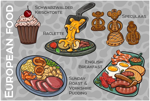 Popüler Batı ve Orta Avrupa Gıda Seti. El çizimi & Vektör.