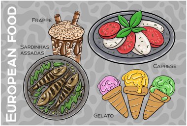 Popüler Batı ve Orta Avrupa Gıda Seti. El çizimi & Vektör.