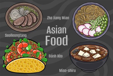 Popüler Asya Gıda Resimleri: El yapımı & Vektör.