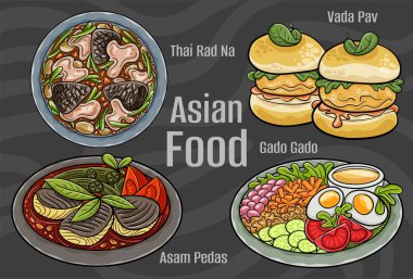 Popüler Asya Gıda Resimleri: El yapımı & Vektör.