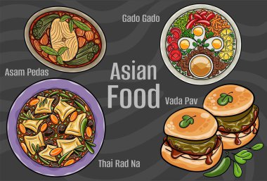 Popüler Asya Gıda Resimleri: El yapımı & Vektör.