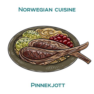 Geleneksel Norveç yemeği Pinnekjott, tuzlu ve biberli kuzu kaburgalarından oluşur ve sonra huş ağacının üzerinde tütsülenir.