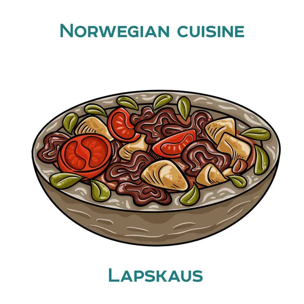 stock vector Lapskaus is a traditional Norwegian meat and vegetable stew, often served with pickled beetroot and mashed potatoes.