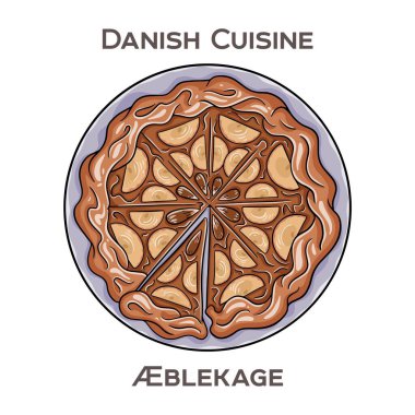 Aeblekage, tatlandırılmış elma püresi, ezilmiş kurabiye, ekmek kırıntıları ve çırpılmış kremadan oluşan geleneksel bir Danimarka tatlısıdır..