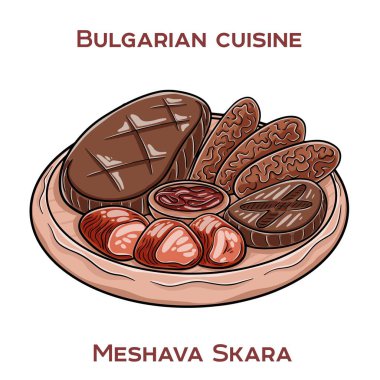 Bulgar Karışık Izgara (Meshana Skara): Kebapche, kyufte, domuz bifteği ve sosislerden oluşan ve taze sebzeler ve geleneksel garnitürlerle servis edilen ızgara etler içeren doyurucu bir tabak.