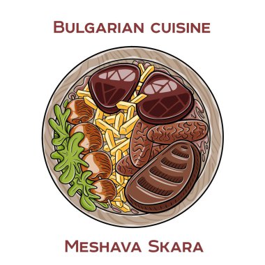 Bulgar Karışık Izgara (Meshana Skara): Kebapche, kyufte, domuz bifteği ve sosislerden oluşan ve taze sebzeler ve geleneksel garnitürlerle servis edilen ızgara etler içeren doyurucu bir tabak.