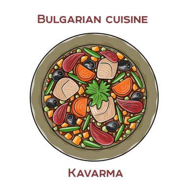 Kavarma is a traditional Bulgarian stew made with marinated meat, vegetables, and spices, slow-cooked to perfection. clipart