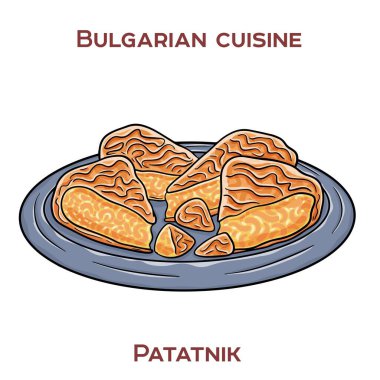 Patatnik is a traditional Bulgarian dish made from grated potatoes, onions, cheese, and spices, baked until golden and crispy. clipart