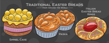 Traditional easter bread from around the world. A collection of hand-drawn vector illustrations. clipart