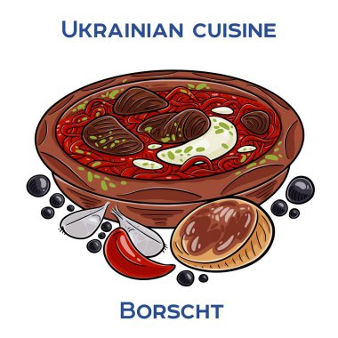 Borş genellikle ekşi krema ve sarımsaklı ekmekle servis edilen geleneksel bir Ukrayna pancar çorbası..