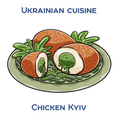 Tavuk Kiev. Sarımsak ve bitkisel tereyağıyla doldurulmuş kızarmış tavuk filetosu..