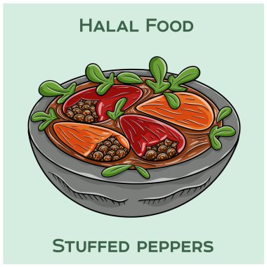 Doldurulmuş biber, dolmalık biberdir. Lezzetli bir karışım olan helal et, pirinç ve baharatlarla doludur..