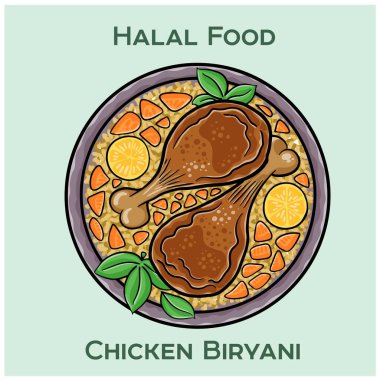 Biryani Halal tavuğu baharatlı basmati pilavı, taze helal tavuk ve geleneksel bitki ve baharat karışımı ile yapılan lezzetli ve aromatik bir yemektir..