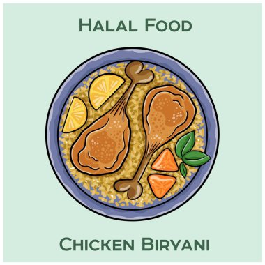 Biryani Halal tavuğu baharatlı basmati pilavı, taze helal tavuk ve geleneksel bitki ve baharat karışımı ile yapılan lezzetli ve aromatik bir yemektir..