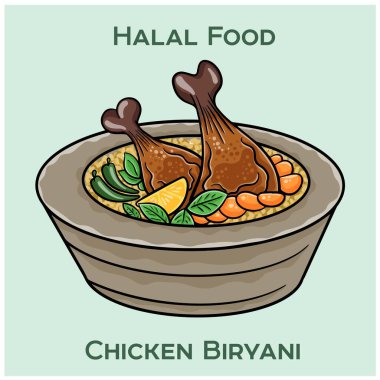 Biryani Halal tavuğu baharatlı basmati pilavı, taze helal tavuk ve geleneksel bitki ve baharat karışımı ile yapılan lezzetli ve aromatik bir yemektir..