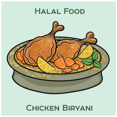 Biryani Halal tavuğu baharatlı basmati pilavı, taze helal tavuk ve geleneksel bitki ve baharat karışımı ile yapılan lezzetli ve aromatik bir yemektir..