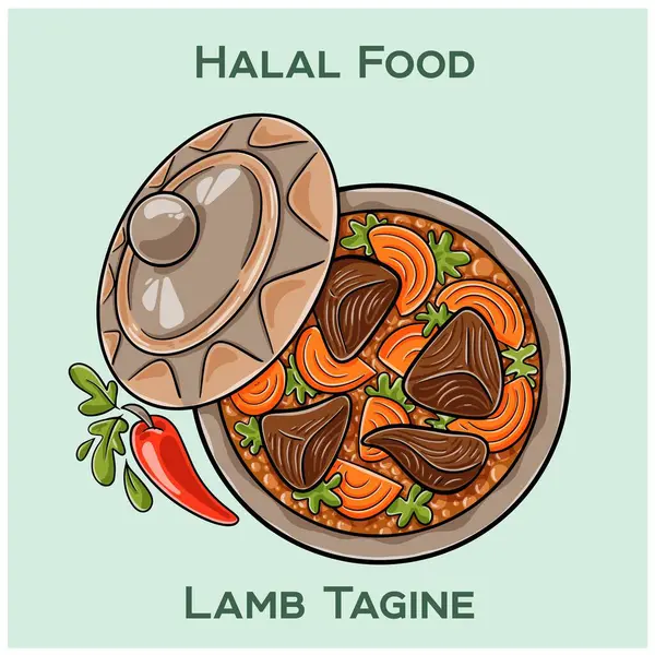 Lamb Tagine. Otantik Fas helal kuzu gübresi aromatik baharatlarla yavaş pişirilmiş taze et, kurutulmuş meyve ve sebzeler geleneksel kilden bir çömlekte..