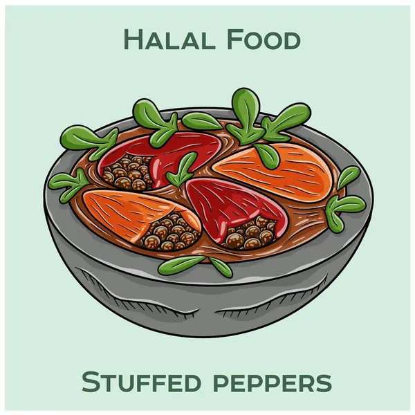 Doldurulmuş biber, dolmalık biberdir. Lezzetli bir karışım olan helal et, pirinç ve baharatlarla doludur..