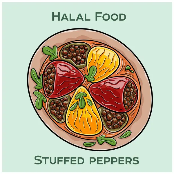 Doldurulmuş biber, dolmalık biberdir. Lezzetli bir karışım olan helal et, pirinç ve baharatlarla doludur..