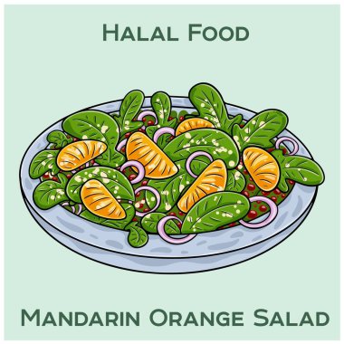 Portakal salatası, narenciye aromalı ve karışık sebzeli. Bu helal-dost yemeği tatlı portakallar, gevrek sebzeler ve lezzetli, sağlıklı bir yemek için keskin bir sosu birleştirir..