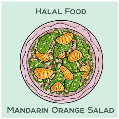 Portakal salatası, narenciye aromalı ve karışık sebzeli. Bu helal-dost yemeği tatlı portakallar, gevrek sebzeler ve lezzetli, sağlıklı bir yemek için keskin bir sosu birleştirir..