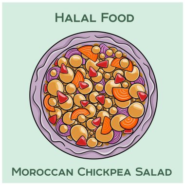 Fas nohut salatası, nohut, salatalık, domates ve otların karışımı, limon ve zeytinyağı ile kaplanmış.