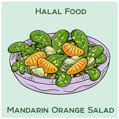 Portakal salatası, narenciye aromalı ve karışık sebzeli. Bu helal-dost yemeği tatlı portakallar, gevrek sebzeler ve lezzetli, sağlıklı bir yemek için keskin bir sosu birleştirir..